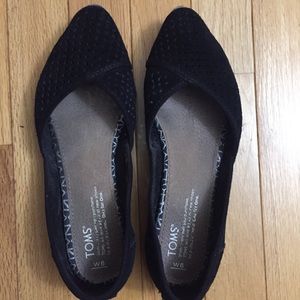 Toms Black Perforated Suede Jutti Flats Size 6